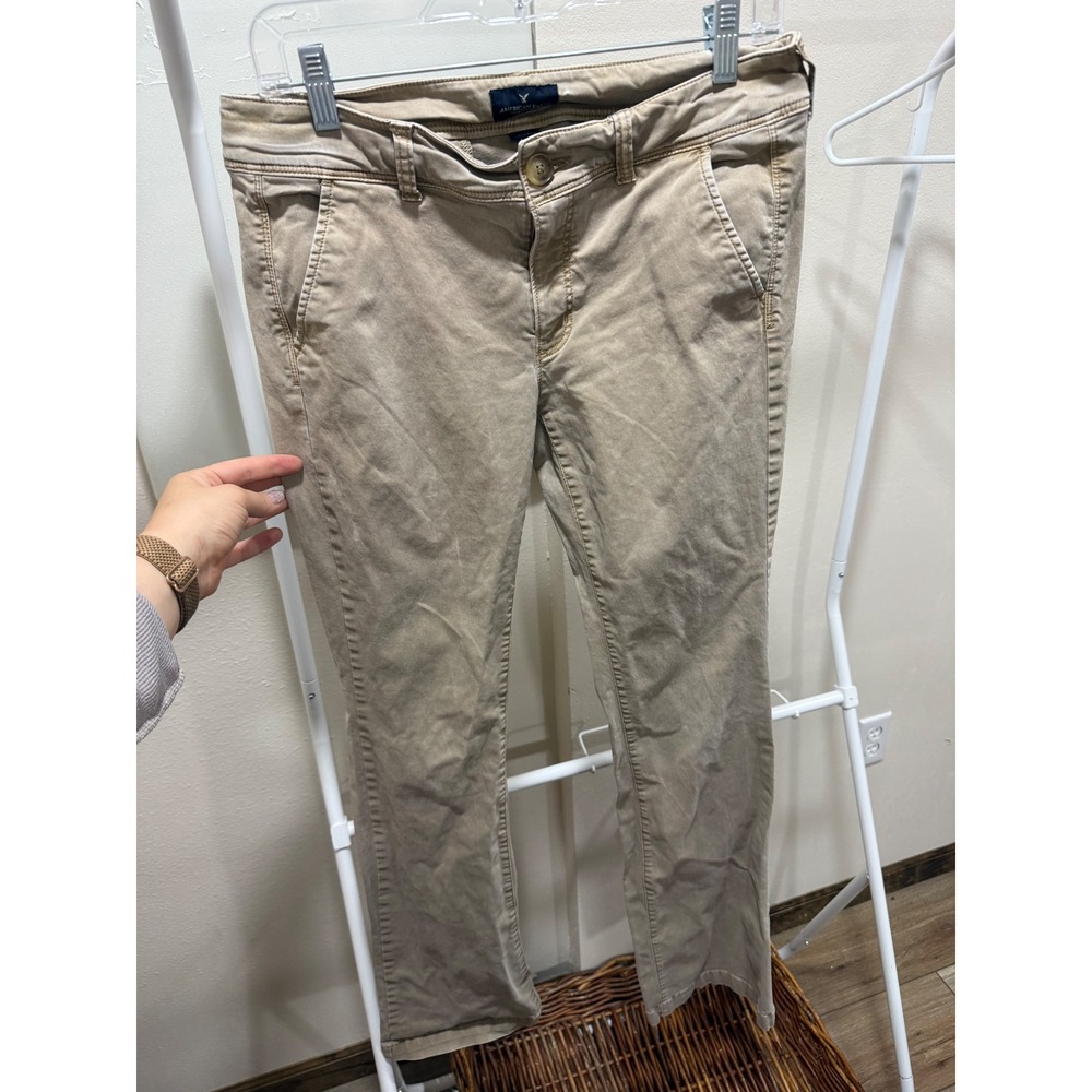 American Eagle Outfitters Womens Kick Boot Khaki Chino Pants Tan Size 8 Long